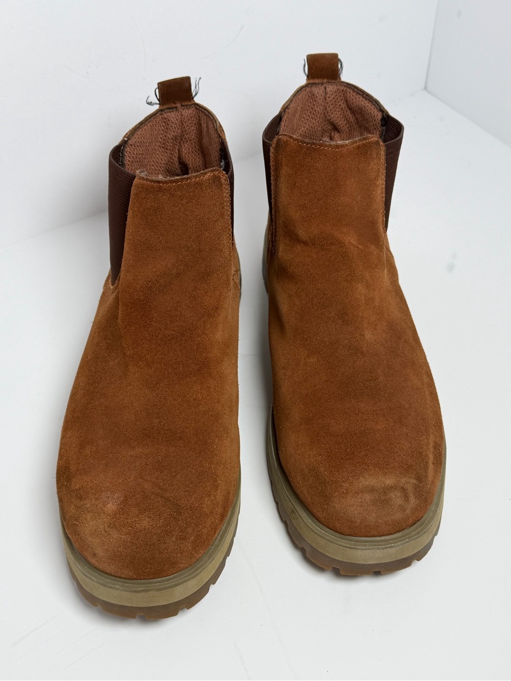 Men's SÁO Brown Leather Chelsea Work Boots - Size 11M Slip-On Safety Pull-On